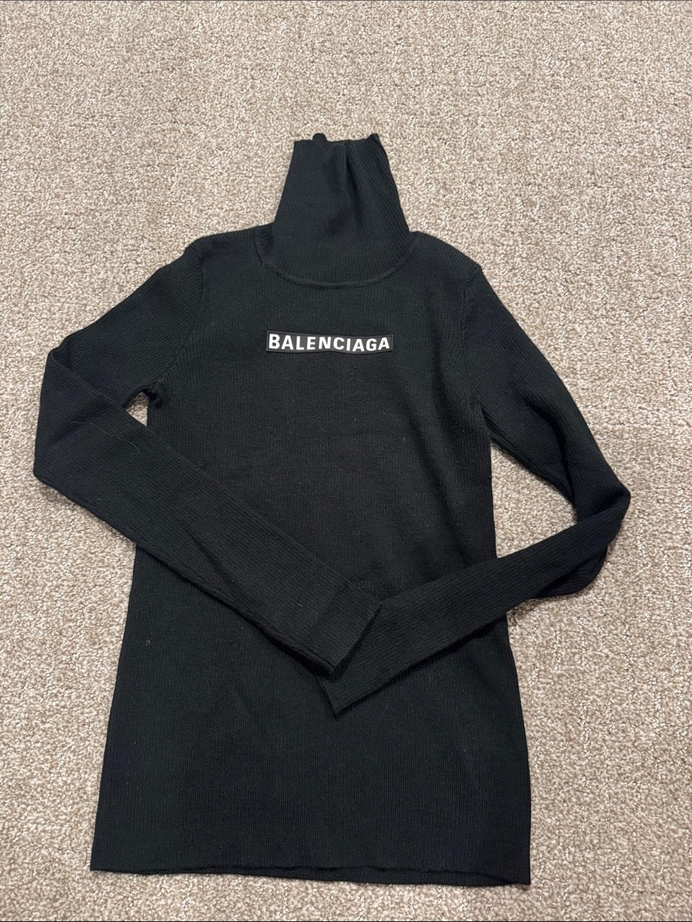 Balenciaga Black Ribbed Turtleneck Logo Sweater